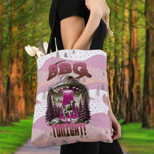Alien BBQ Cow Abduction Joke Tote Bag