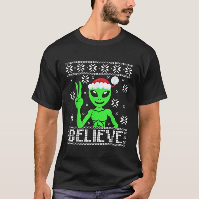 Alien Believe Ugly Christmas Sweater (Front)