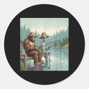 Alien Bigfoot Fishing Sasquatch Fishing Fisherman  Classic Round Sticker