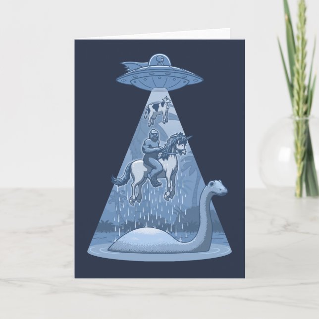 Alien, Bigfoot, Unicorn, Nessie Card (Front)
