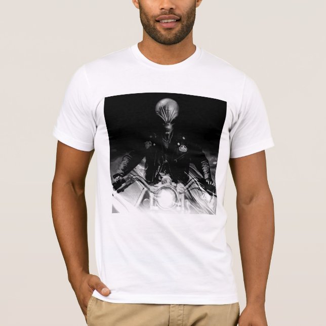 Alien Biker (Black & White Version) T-Shirt (Front)