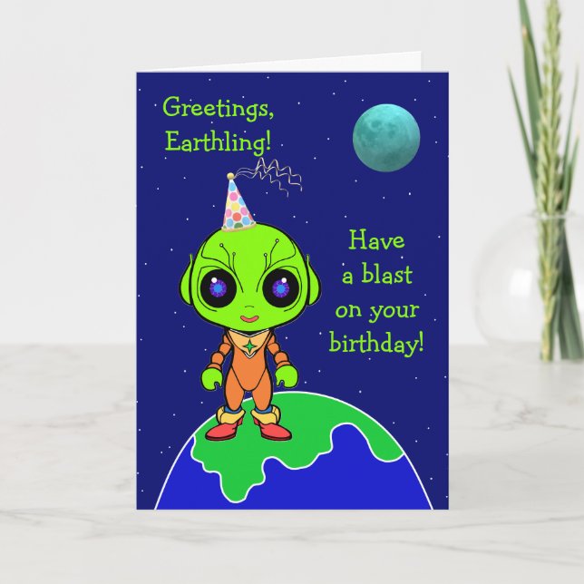 Alien Birthday folded card for kids by Jo Images (Front)