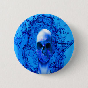 Alien blue skull 6 cm round badge