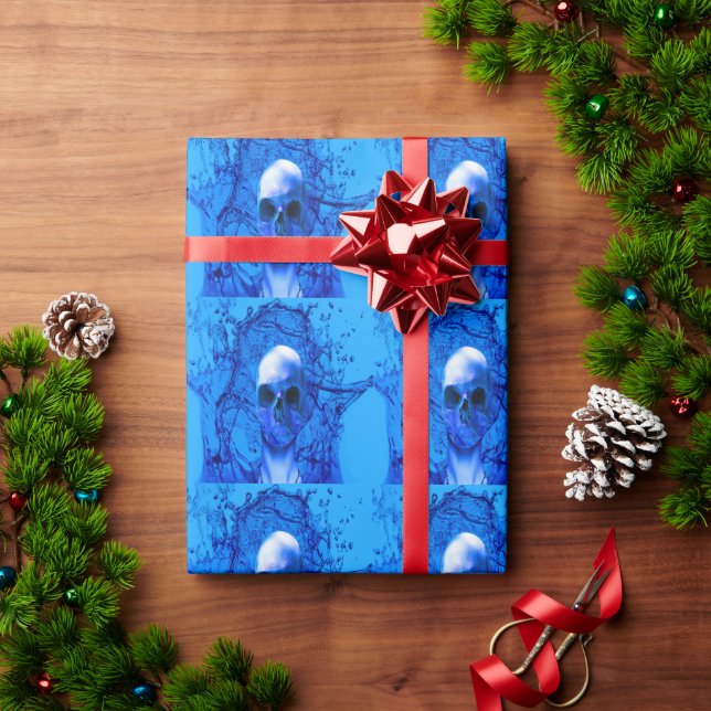Alien blue skull wrapping paper (Holiday Gift)