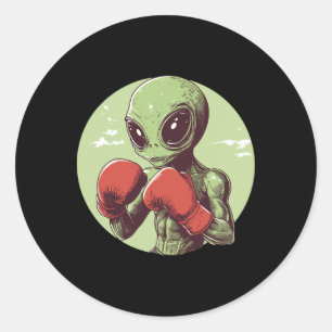 Alien Boxer Ready To Fight In Gloves  Classic Round Sticker