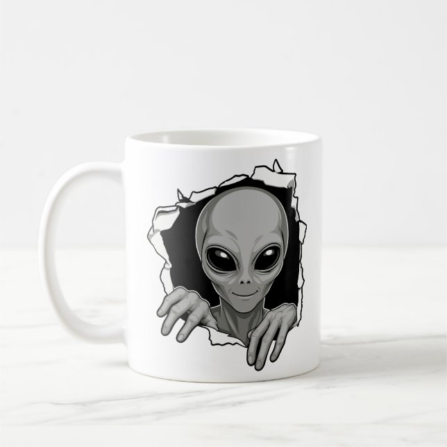 Alien Breaking Through Wall Coffee Mug (Left)