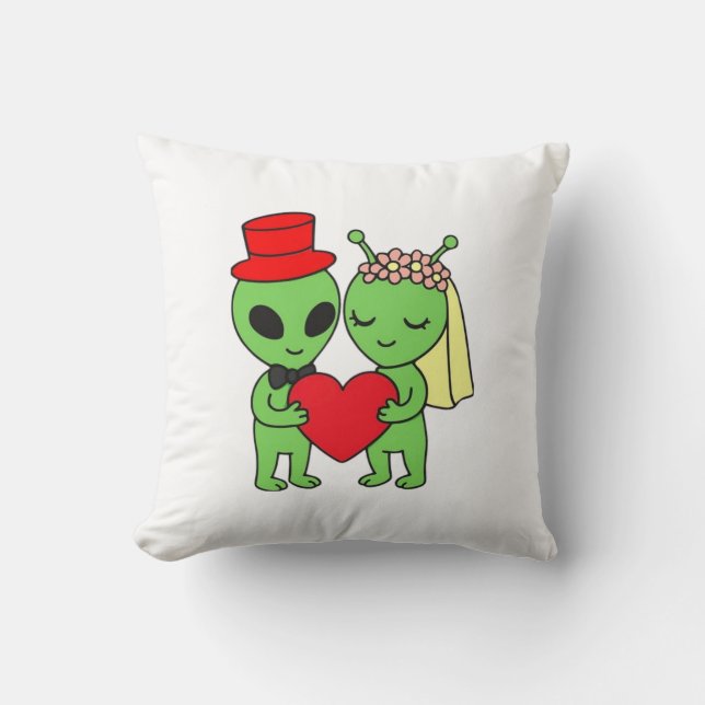Alien Bride Groom Decorative Wedding Cushion (Front)