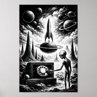 Alien Calling Through Cosmic Night Poster