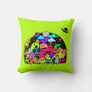 Alien Cartoon Creatures With A Space Theme Cushion