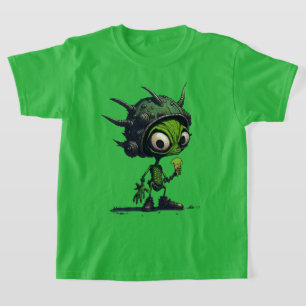 Alien Cartoon Design Enjoying Ice Cream Cone Cool T-Shirt