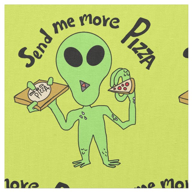 alien cartoon send me more pizza kids fabric (Close Up)