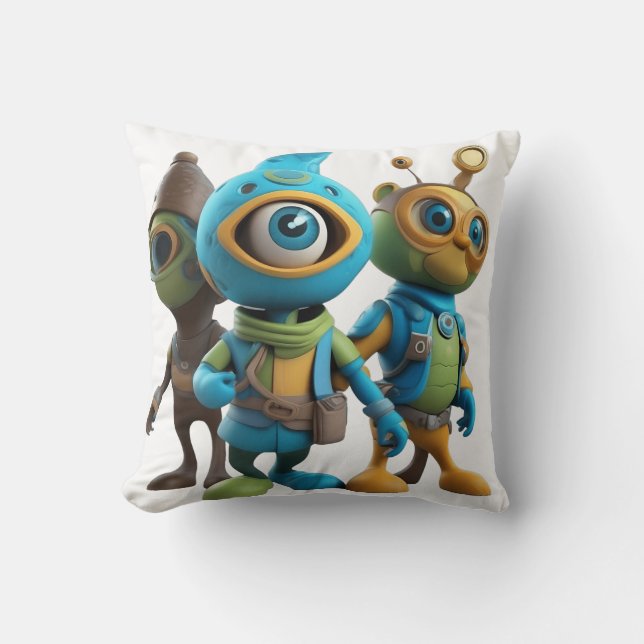 Alien Cartoon-Themed Throw Pillow (Front)
