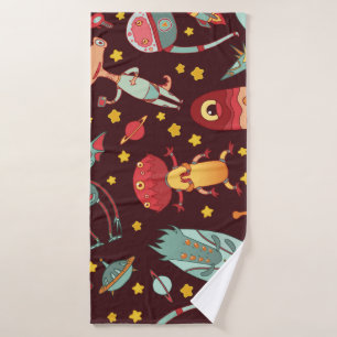 Alien Cartoon: Vintage Space Fun Bath Towel