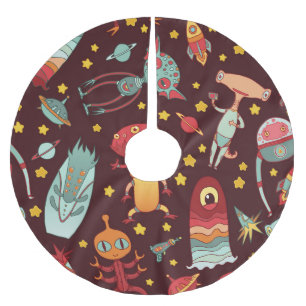 Alien Cartoon: Vintage Space Fun Brushed Polyester Tree Skirt