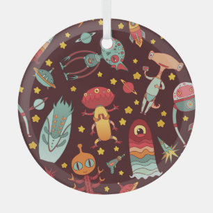 Alien Cartoon: Vintage Space Fun Glass Tree Decoration
