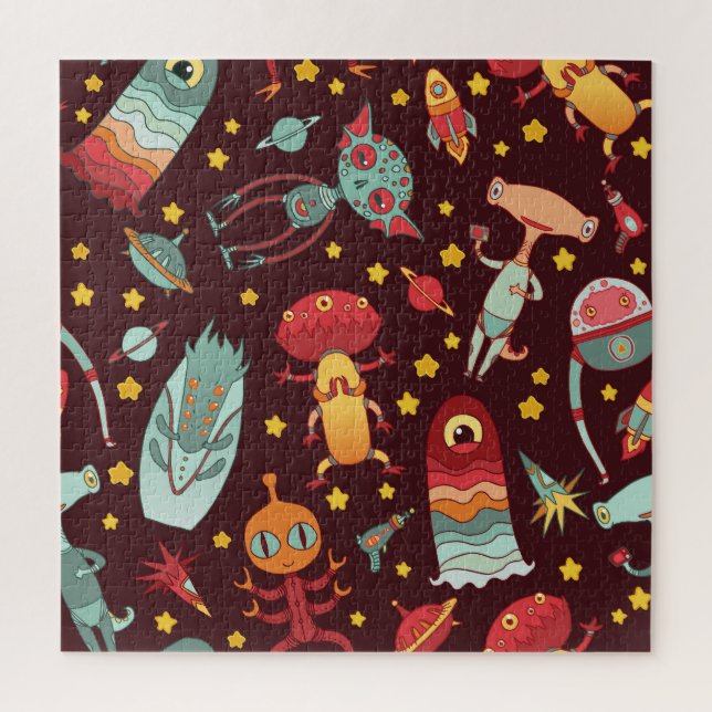 Alien Cartoon: Vintage Space Fun Jigsaw Puzzle (Vertical)