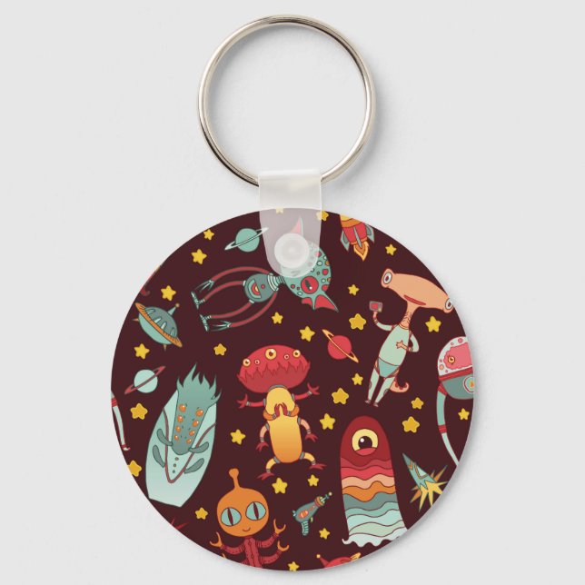 Alien Cartoon: Vintage Space Fun Key Ring (Front)
