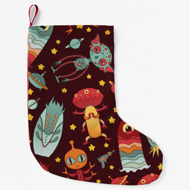 Alien Cartoon: Vintage Space Fun Small Christmas Stocking (Front)