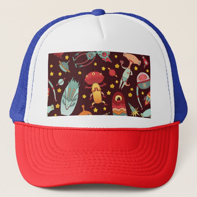 Alien Cartoon: Vintage Space Fun Trucker Hat (Front)