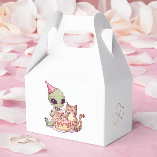 Alien Cat Birthday Party Cartoon Favour Box (Wedding)