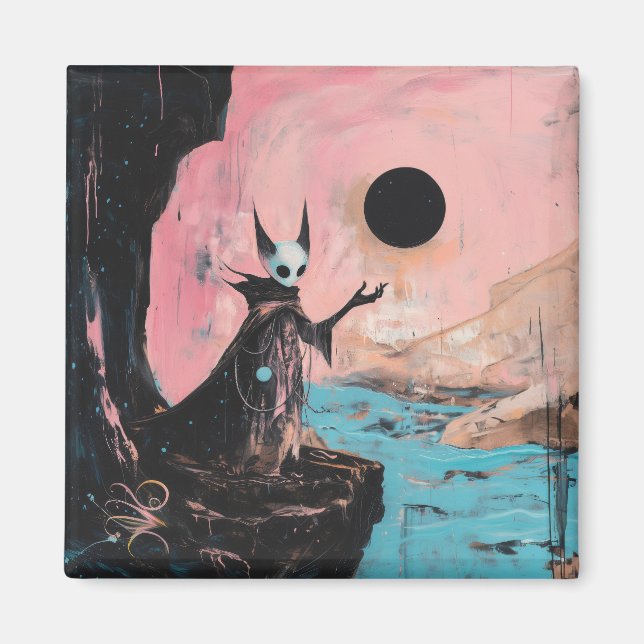 Alien Cat Black Moon Occult Dark Witchy AI Art Magnet (Front)