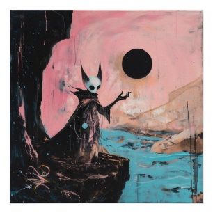 Alien Cat Black Moon Witchy AI Art Semi-Gloss Poster