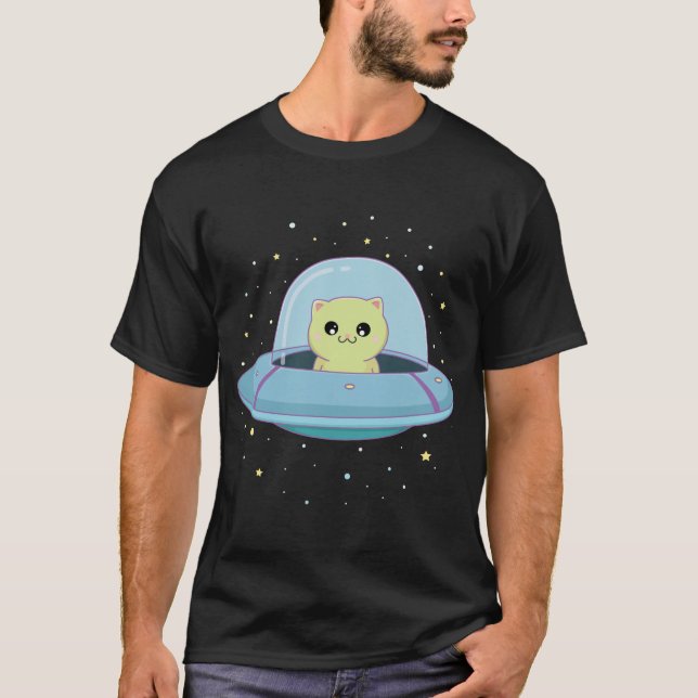 alien cat flying alien saucer T-Shirt (Front)