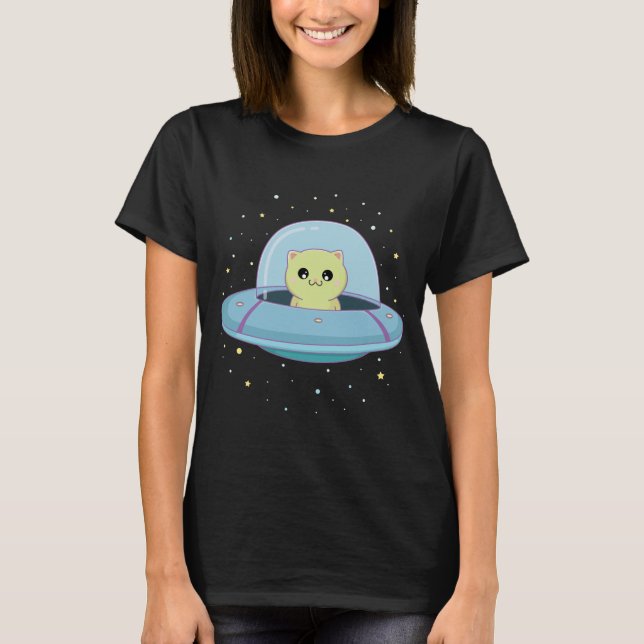 alien cat flying alien saucer T-Shirt (Front)