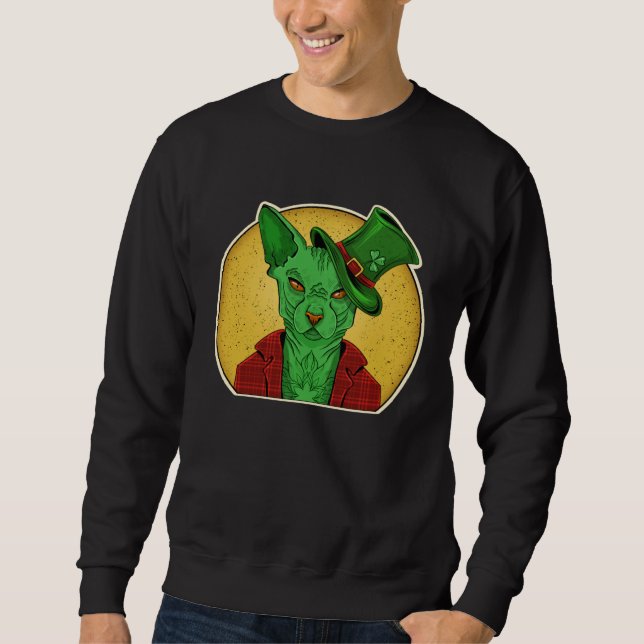 Alien Cat Green Sphynx Leprechaun Cool Hairless Sp Sweatshirt (Front)