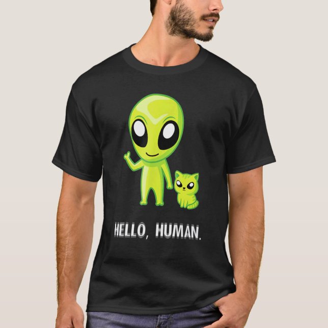 Alien Cat     Hello Human Ufo Kitten T-Shirt (Front)