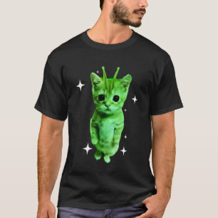 Alien Cat Meme Green Space Kitty Funny UFO Gifts M T-Shirt
