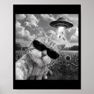 Alien Cat Selfie UFO Men Women Graphic Funny Cats Poster
