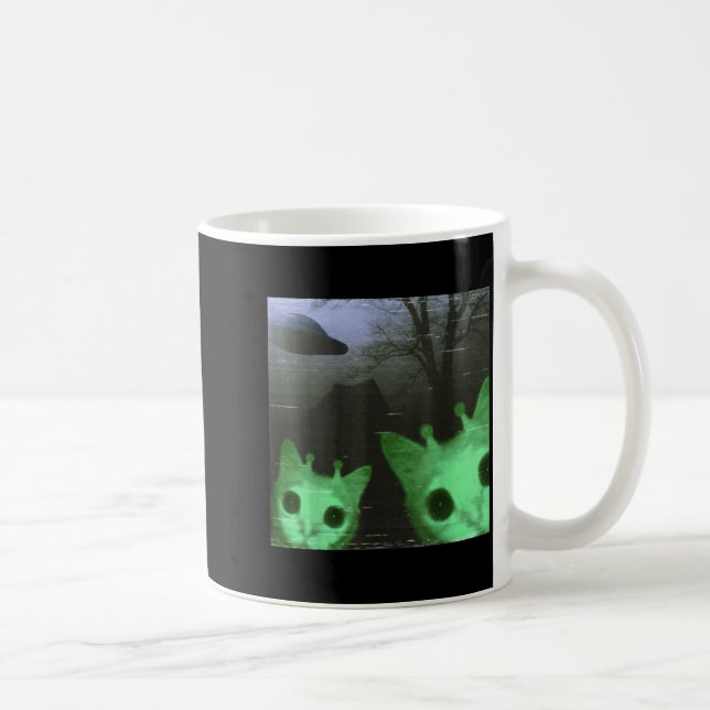 Alien Cats Ufo Funny Creepy Cat Meme For Men Women Coffee Mug (Right)
