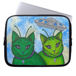 Alien Cats UFO Space Fantasy Cat Art Laptop Sleeve