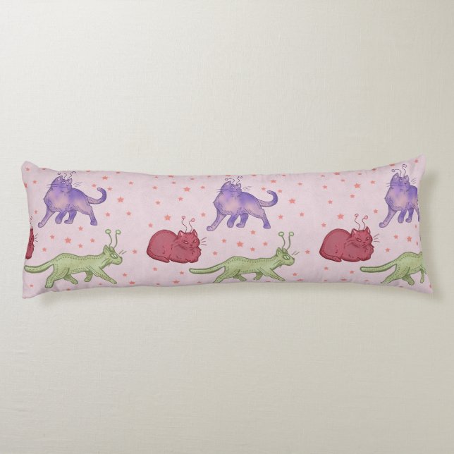 Alien Cats Whimsical Space Cat Funny Sci-Fi Body Cushion (Back)