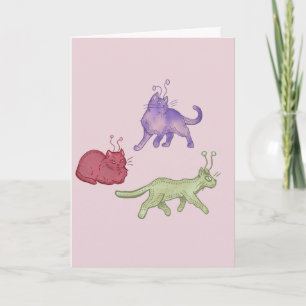 Alien Cats Whimsical Space Cat Funny Sci-Fi Card