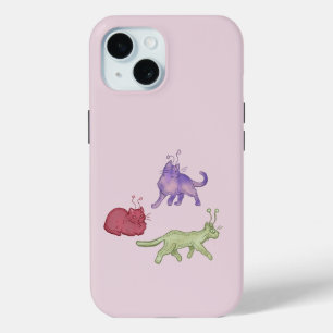Alien Cats Whimsical Space Cat Funny Sci-Fi iPhone 15 Case