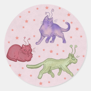 Alien Cats Whimsical Space Cat Funny Sci-Fi Classic Round Sticker
