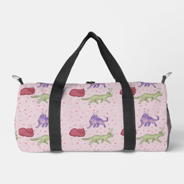 Alien Cats Whimsical Space Cat Funny Sci-Fi Duffle Bag (Front)