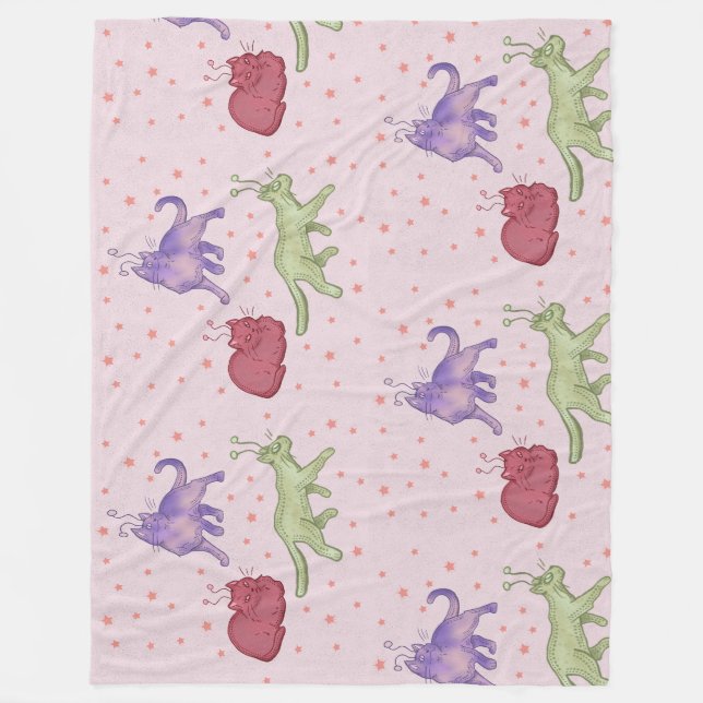 Alien Cats Whimsical Space Cat Funny Sci-Fi Fleece Blanket (Front)