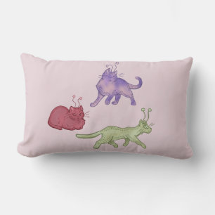 Alien Cats Whimsical Space Cat Funny Sci-Fi Lumbar Cushion