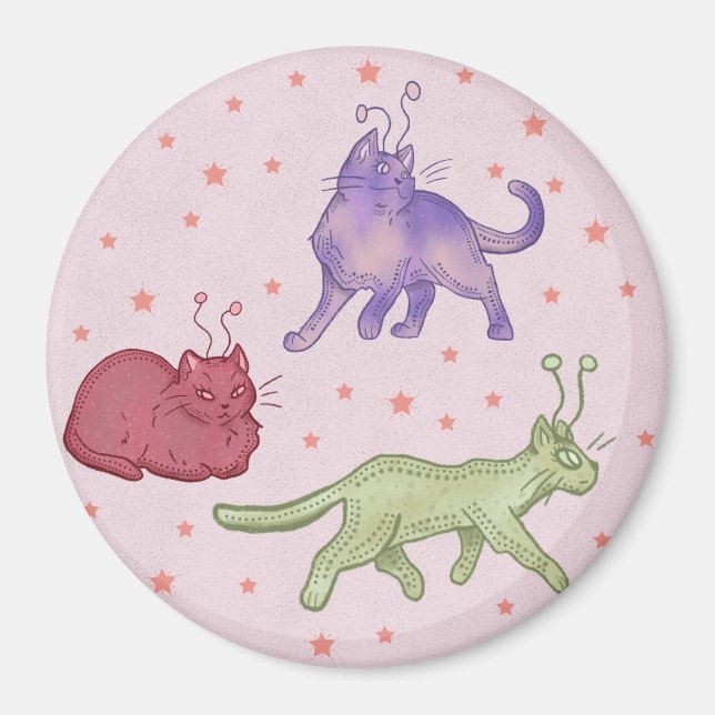 Alien Cats Whimsical Space Cat Funny Sci-Fi Magnet (Front)