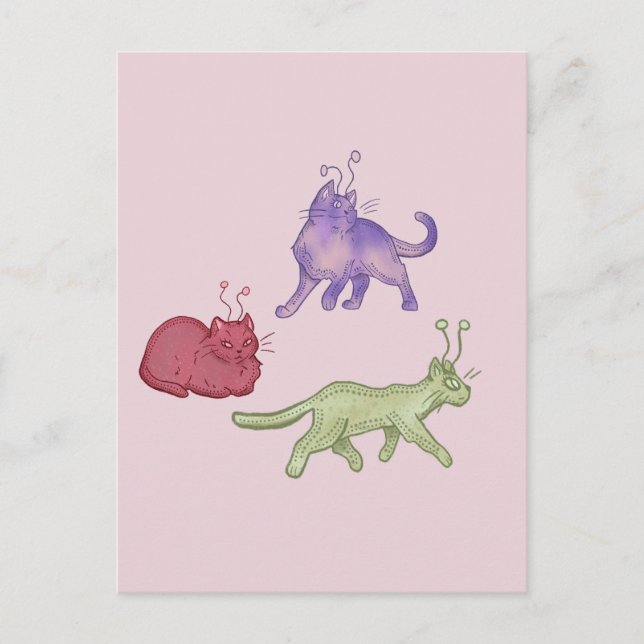 Alien Cats Whimsical Space Cat Funny Sci-Fi Postcard (Front)