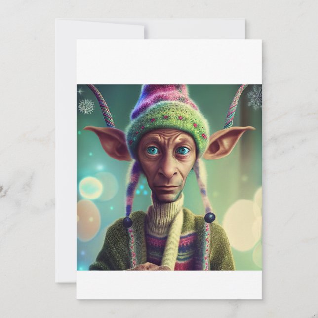 Alien Christmas Elf Gift. T-Shirt Holiday Card (Front)