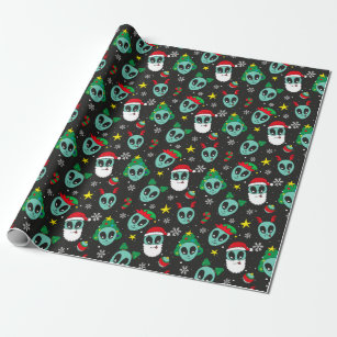 alien christmas pattern wrapping paper