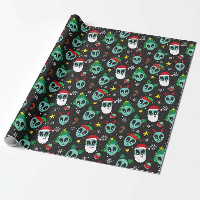 alien christmas pattern wrapping paper (Unrolled)