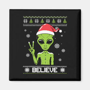 Alien Christmas Sweater Believe Funny Xmas Alien S Magnet