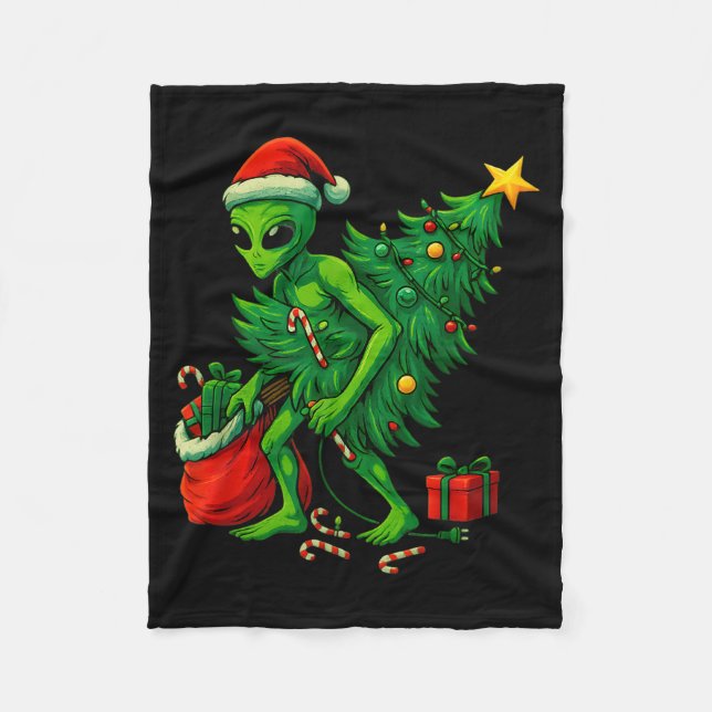 Alien Christmas Tree Lights Xmas Boys Men  Fleece Blanket (Front)
