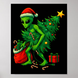 Alien Christmas Tree Lights Xmas Boys Men  Poster