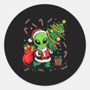 Alien Christmas Tree Lights Xmas Funny Alien Classic Round Sticker